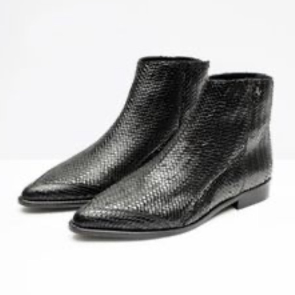 Zadig & Voltaire Black Woven Leather Ankle Booties